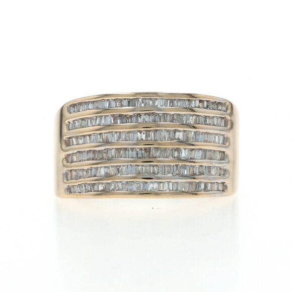 Yellow Gold Diamond Cluster Cocktail Band -10k Baguette 1.00ctw Channel Set Ring - Picture 1 of 7